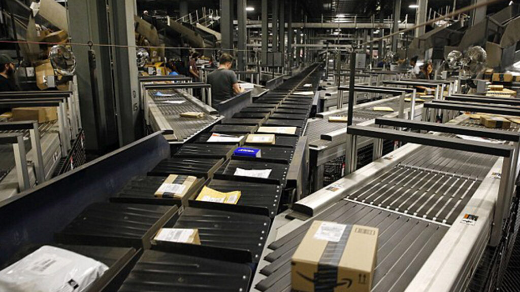 Conveyor belts inside UPS sorting facility
